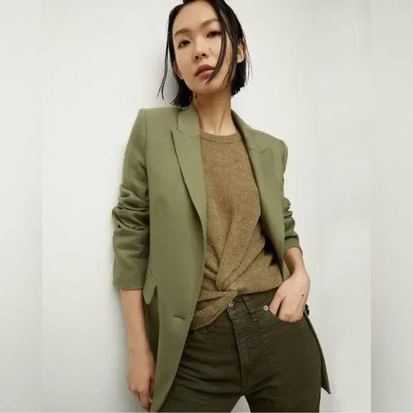 Veronica Beard Sevi Linen-Blend Blazer in Bright Army Size 8 NWT - Picture 7 of 9